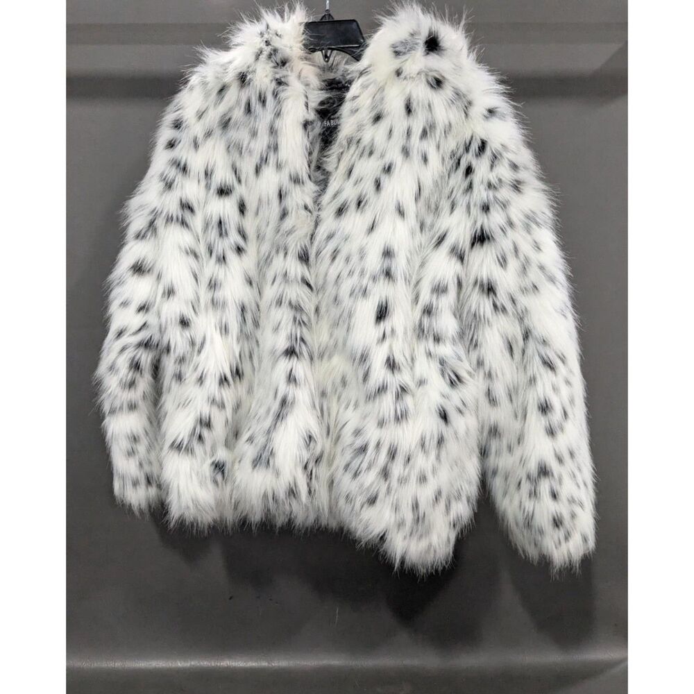 Like New Donna Salyers Fabulous Furs Snow Lynx Hooded Faux Fur Coat - Size Large - Picture 1 of 6